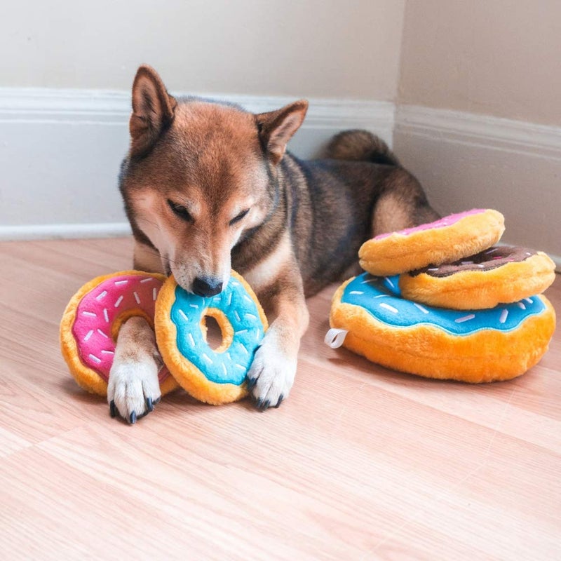 ZippyPaws Donutz - No Stuffing Dog Toys to Keep Them Busy, for Small and Medium Dogs, Squeaky Pet Toy for Boredom, Unstuffed Chew Toy, Soft Plush Puppy Products, Funny Food Toy - Chocolate Donut - Image 5